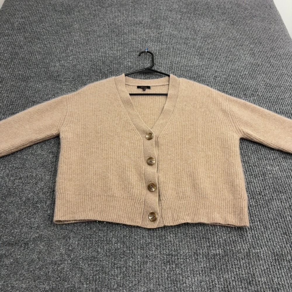 Quince Cardigan Women M Tan Cashmere Ribbed V-Neck Button Front Classic Style